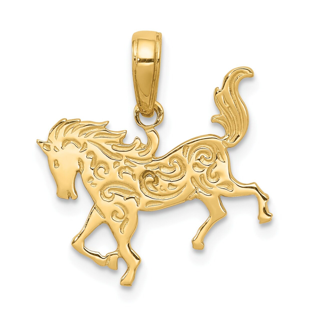 14K Yellow Gold Fancy Horse Charm Equestrian Pendant Jewerly 19mm x 18mm